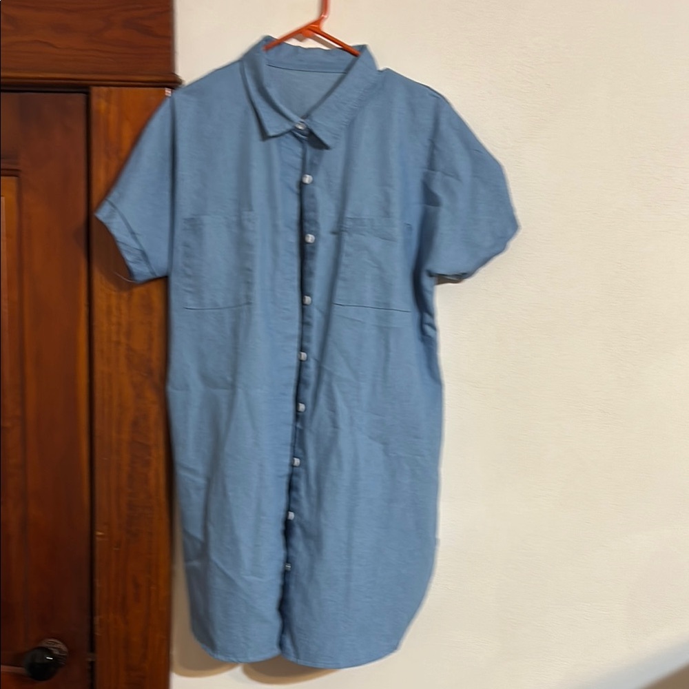 Blue Casual Button Down Dress with Relaxed Fit